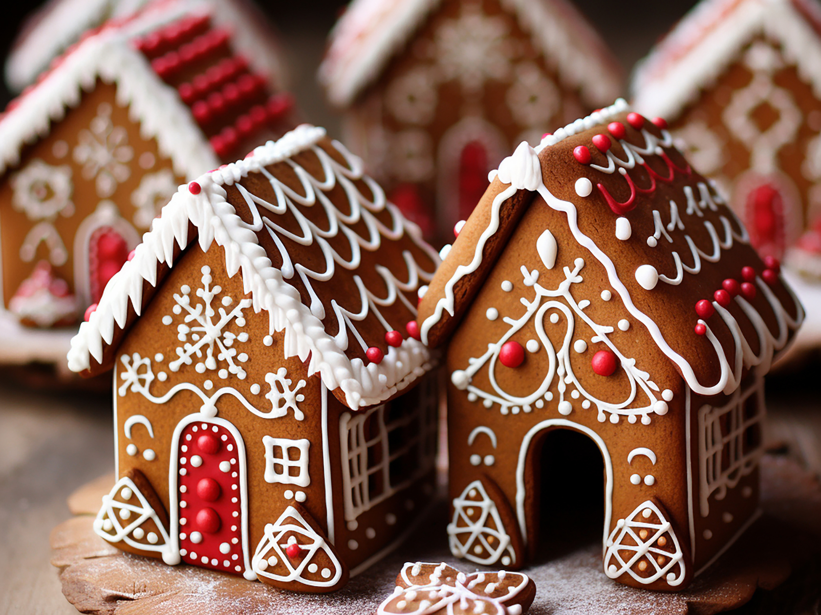Freshly baked gingerbread houses
